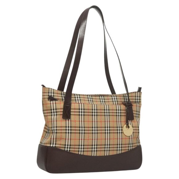 Burberrys Nova Check Tote Bag Canvas Beige Gold Auth 122969 - Picture 1 of 16
